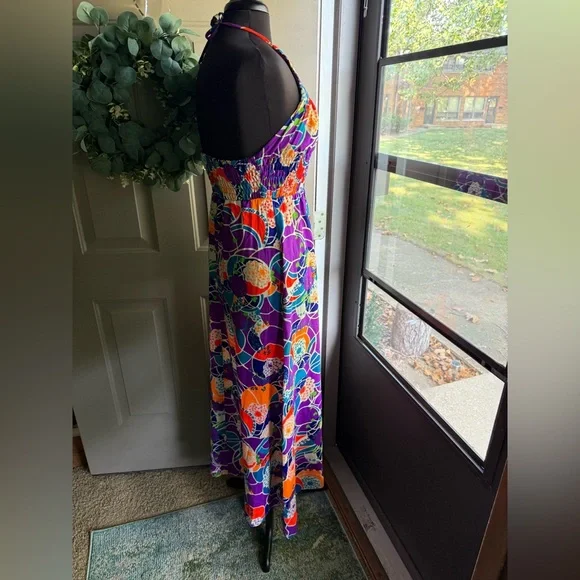 Vintage Keene Sportwear Hawaii tropical smocked halter maxi dress, size small - Picture 4 of 14